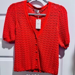 Wilfred Bright Red Knit Button-Front Short Sleeve Cardigan